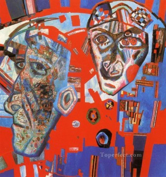 Puramente abstracto Painting - dos cabezas 1925 Pavel Filonov resumen